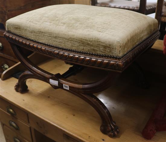 An X-frame upholstered stool, W.64cm